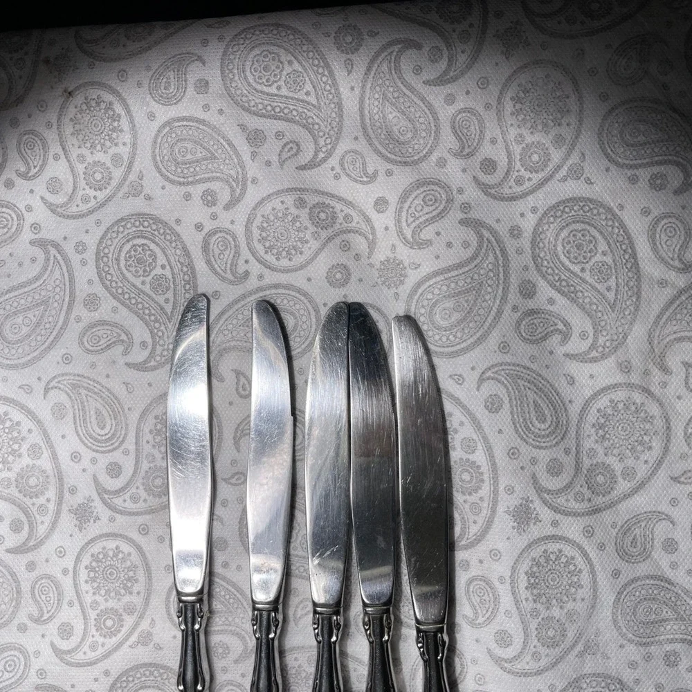 Vintage Style Stainless Steel Dinner Knives Set of 5 Ornate Handle